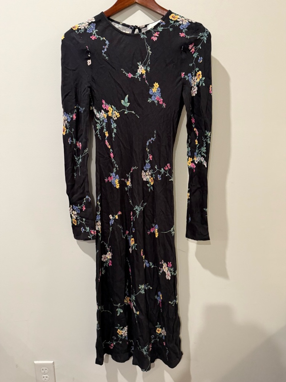 Auguste The Label Black Floral Long Sleeve Midi Dress Size 2